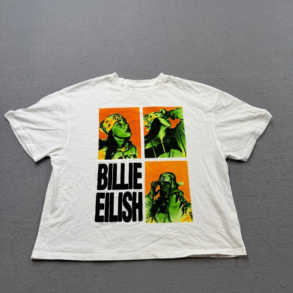 Billie Eilish x Bershka T-Shirt Women's Small White Boxy Cropped Graphic Merch